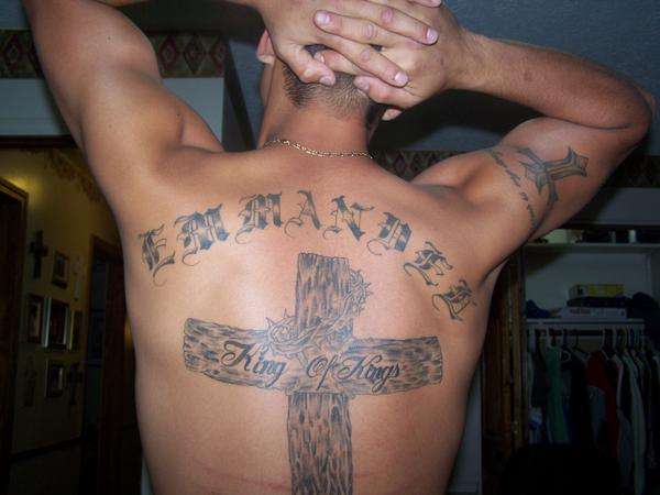 wooden cross tattoos with wings