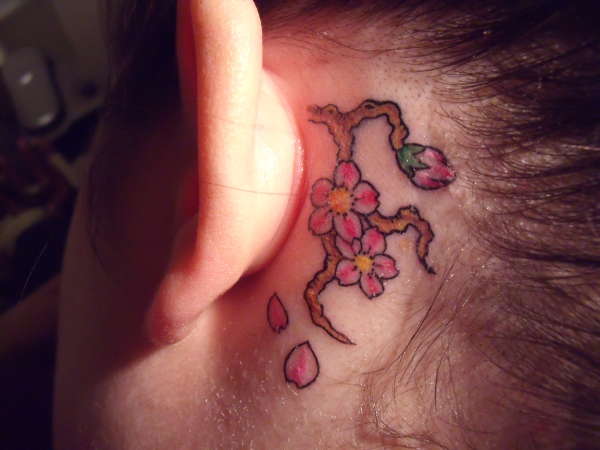 Cherry blossom ear tat tattoo