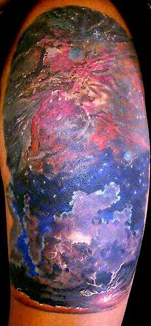Orion Nebula and lightning tattoo