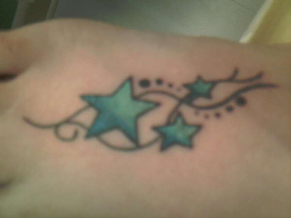 stars design on right foot tattoo