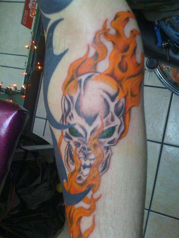 flames leading to skull 2 tattoo