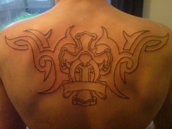 Tribal and cross custom outline tattoo