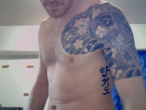 Koi coverup tattoo before color tattoo