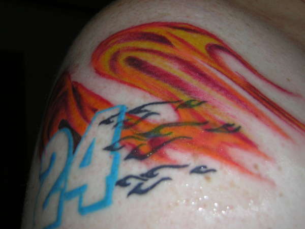 24 and flames tattoo