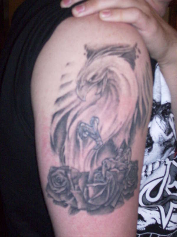 Phoenix over Black Roses tattoo