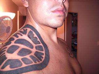 Mayan Turtleshell Shoulder Shield tattoo