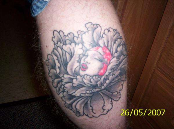 Peony with Face tattoo