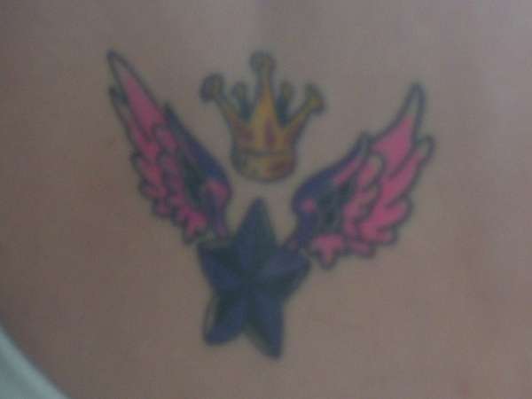 Wings, star and crown tattoo