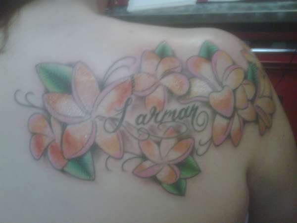 frangipani; plumeria; flower;color;back tattoo