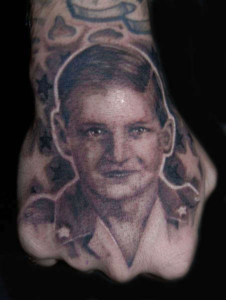 Portrait of clients Dad as a child tattoo
