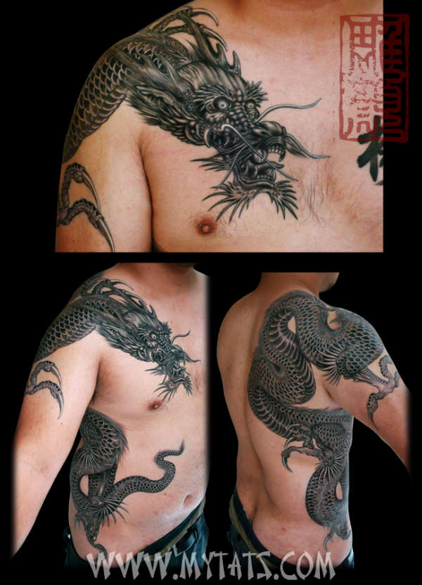 Asian Dragon - Black and Grey tattoo