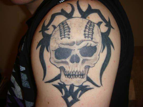 baseball skull tattoo