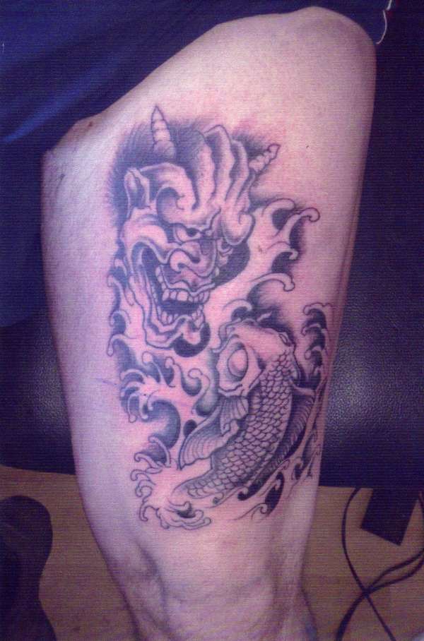 koi and mask tattoo