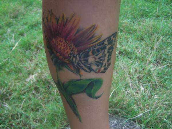 indian blanket flower and butterfly tattoo