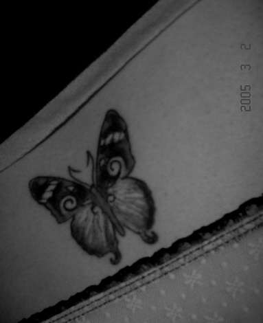 My bu})i({erfly in B&W tattoo