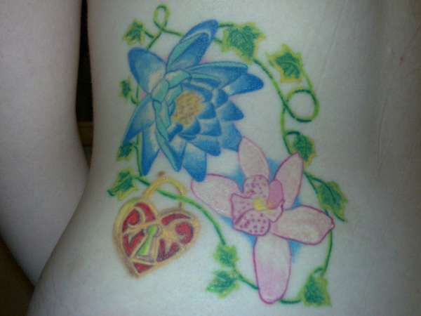 Lotus Flower, Cymbidium and Heart Locket tattoo