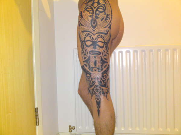 Polynesian leg piece tattoo