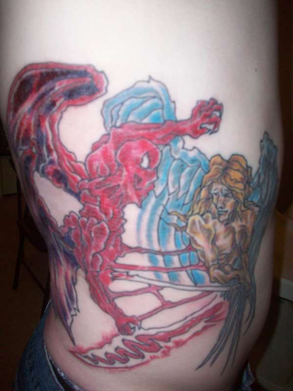 Saint Michael casting Satan out of Paradise tattoo