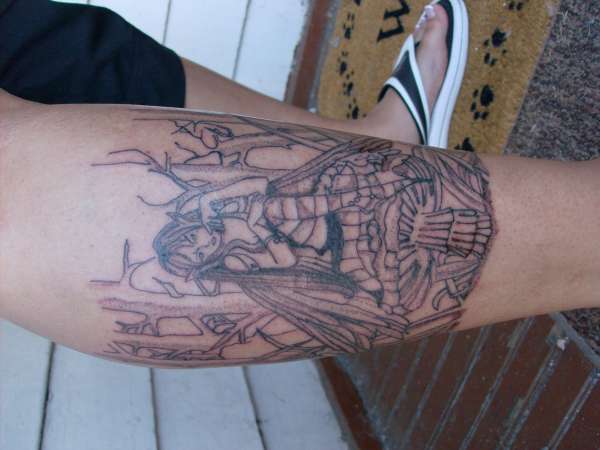fairy sittn on top of tha mushroom tattoo