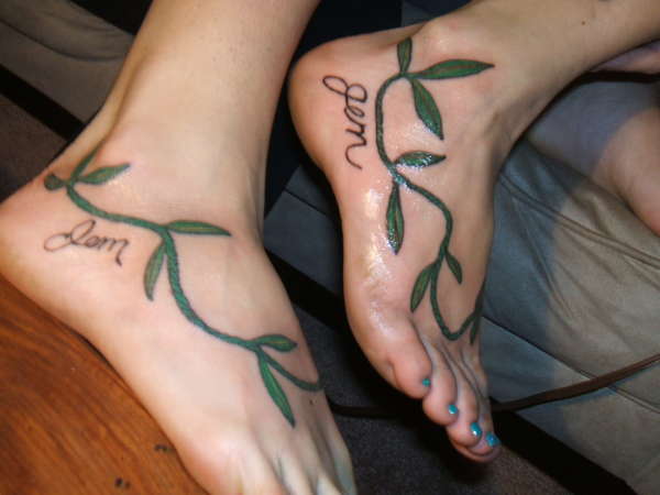 both cusins same tattoo on foot w/ initials tattoo