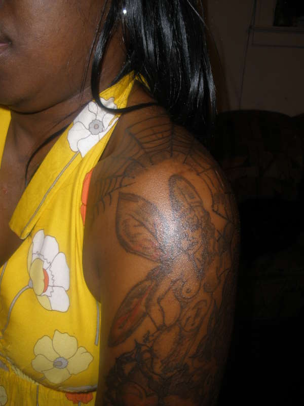 FAIRY WITH WEB AND FLOWERS tattoo