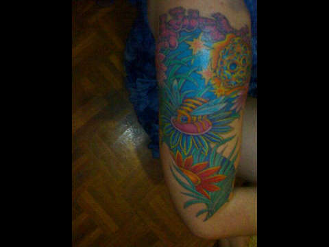 half half sleeve lol tattoo
