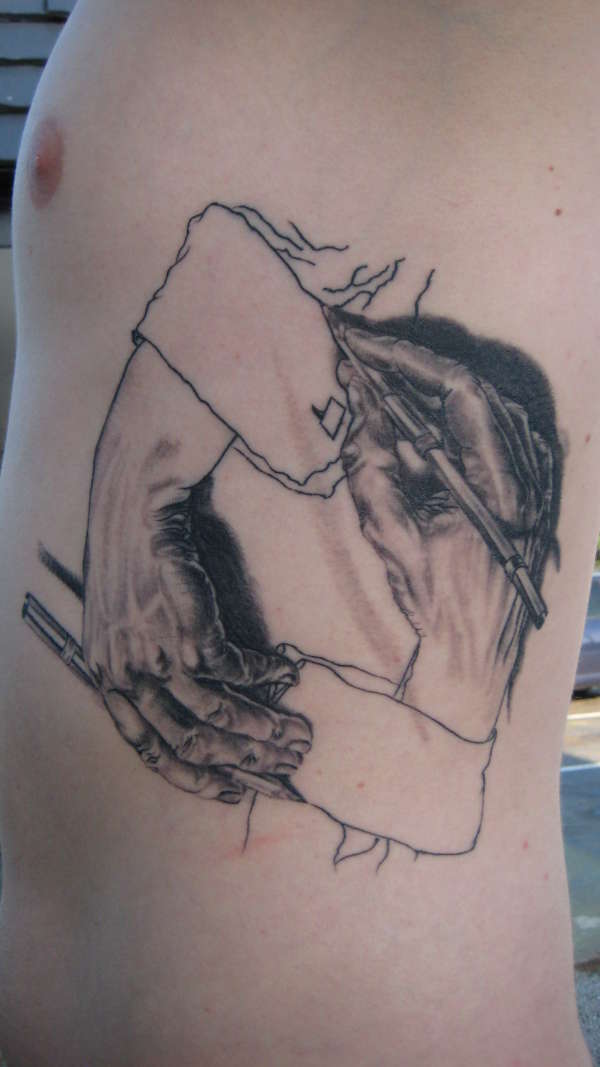 M.C. Escher Drawing Hands tattoo