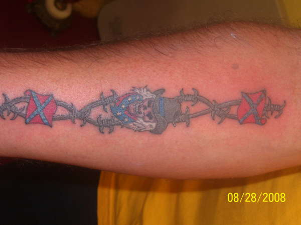 rebel soldier and barbwire tattoo