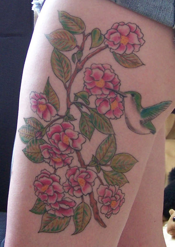 Cherry Blossom and hummingbird tattoo