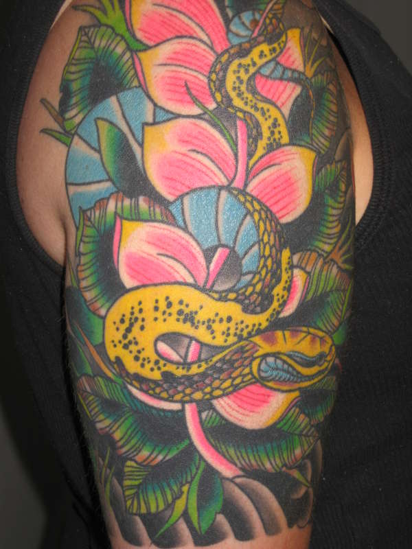 Snake quarter sleeve tattoo