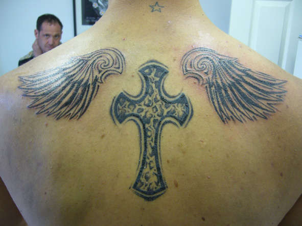 Cross & Wings tattoo