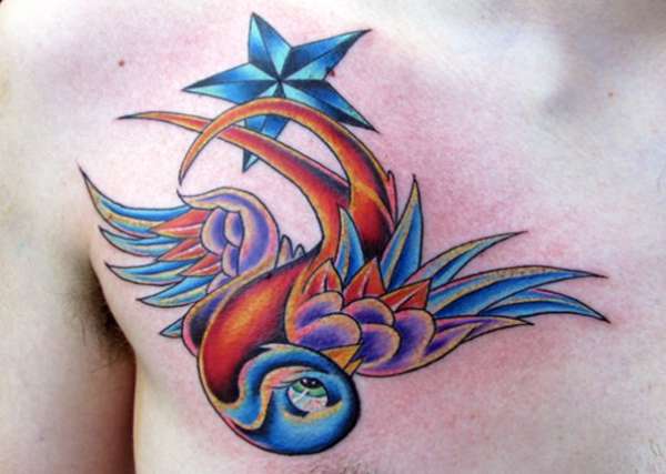 swallow sparrow bird star tattoo