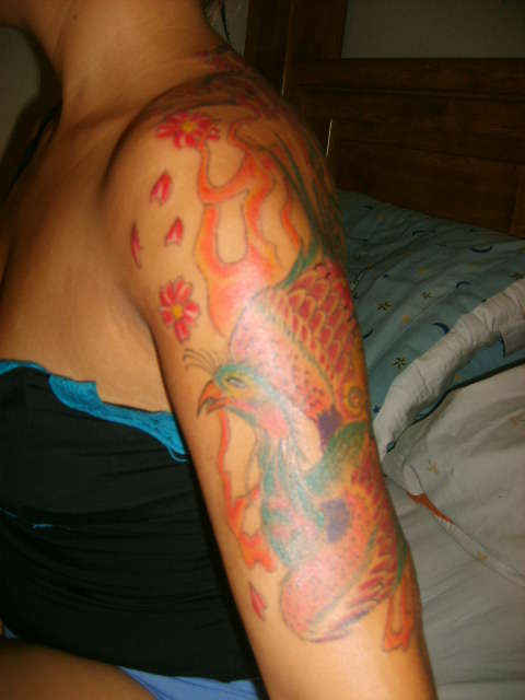 japanese phoenix front part free hand tattoo