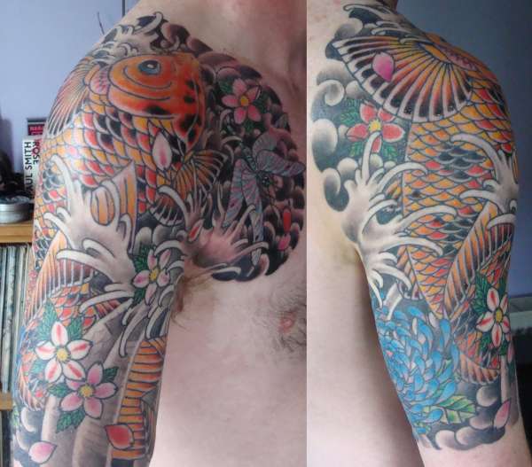 Koi & Dragonfly Half Sleeve tattoo