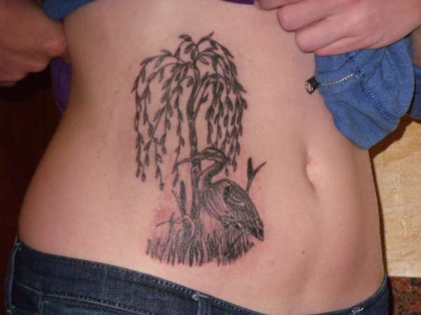 willow tree and heron tattoo