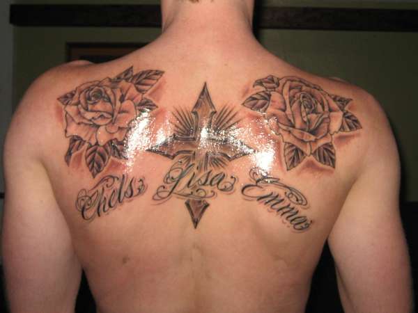 Roses and Cross on Back tattoo