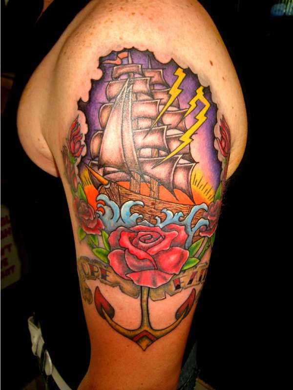 Trditional ship tattoo
