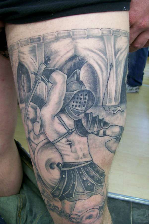 Gladiator leg piece tattoo