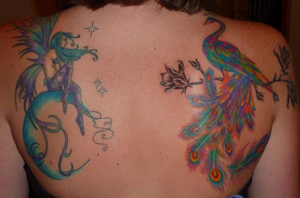 peacock on right shoulder tattoo