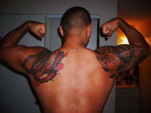 my back adding  japanese warrior and a japanese demon prettysoon tattoo