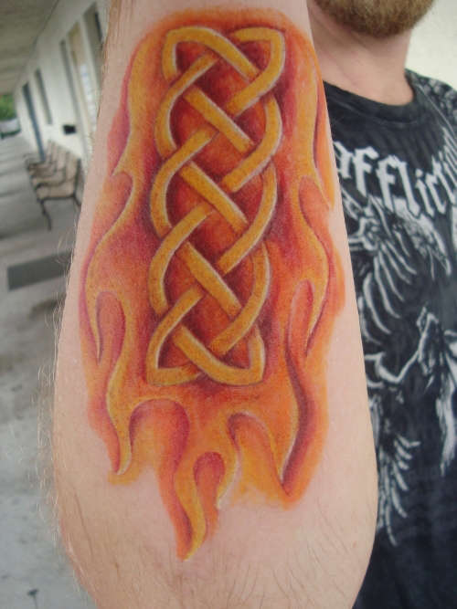 Knotwork in flames tattoo