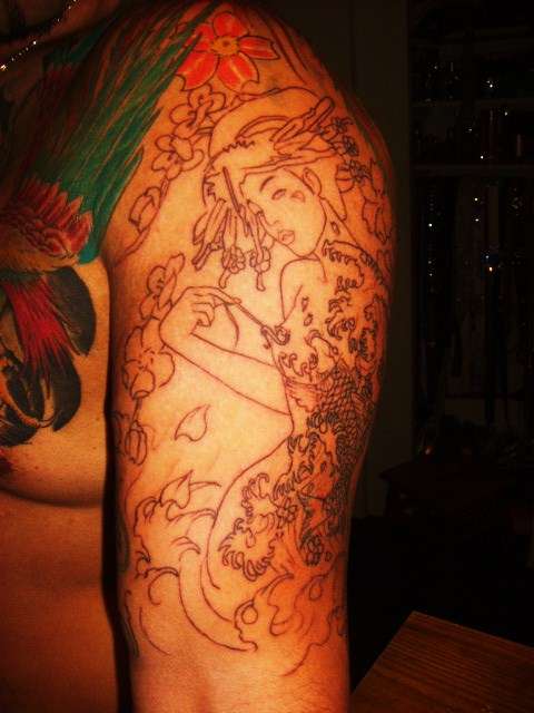 NAKED GEISHA OUT LINE HUNGS TATTOO PARLOR tattoo