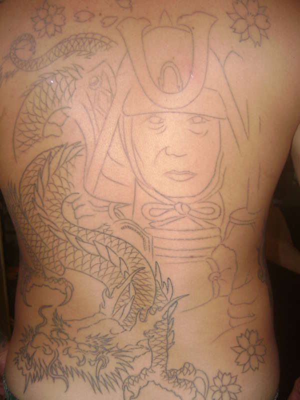 complete linework for backpiece tattoo