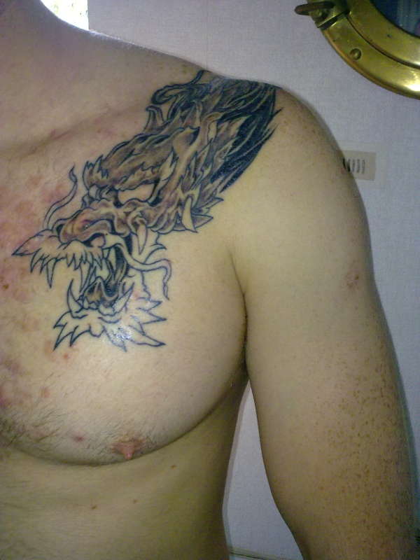 black and grey japanese sleeve (not finished) tattoo