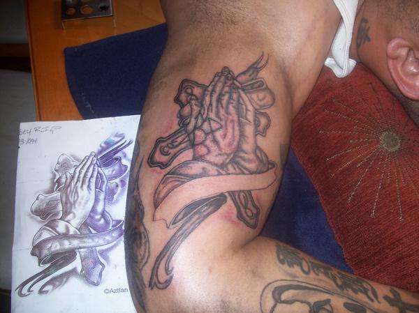 cross n praying hands tattoo