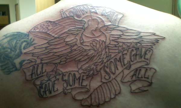 the start of my P.O.W. and American Flag w/ Eagle tattoo