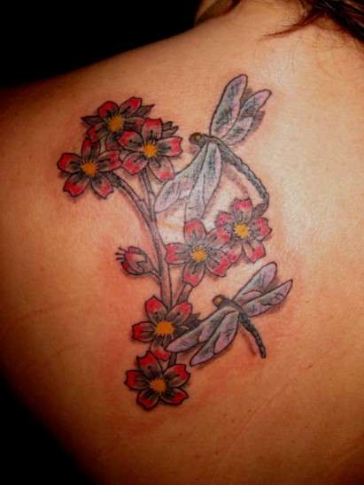 Dragonfly and Cherry Blossoms tattoo