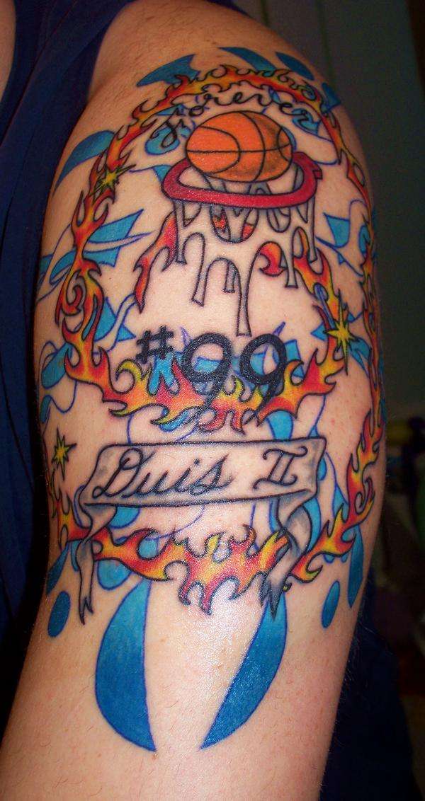 Flaming Basketball Half Sleeve tattoo