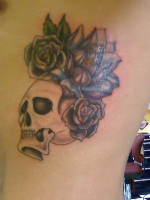 Skull With Black Roses N Lotus tattoo