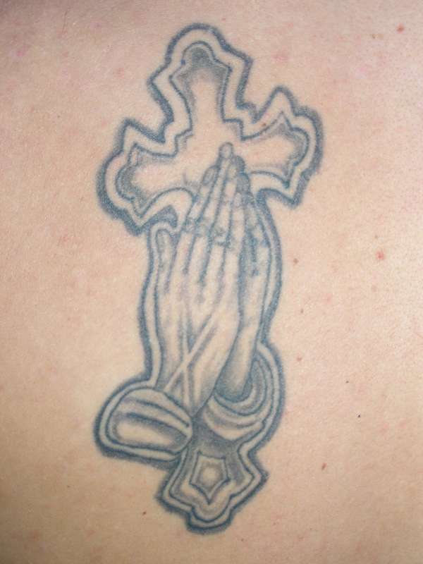 Praying hands & Cross tattoo